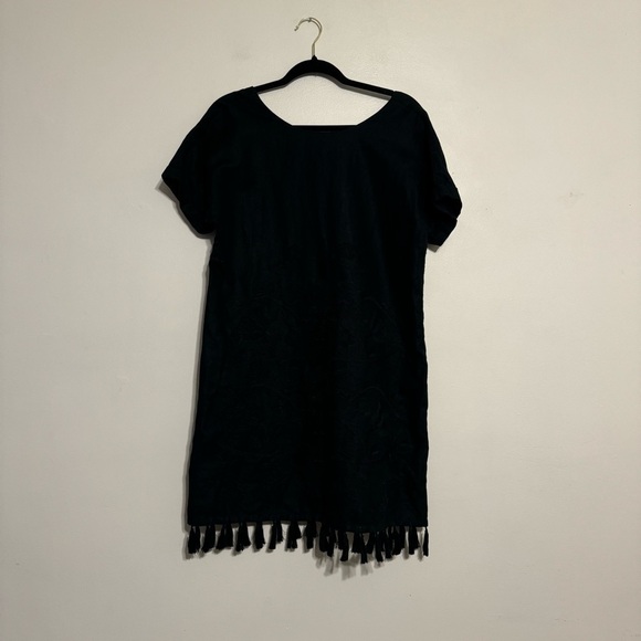 Madewell Linen Blend Embroidered Tassel Shift Dress - Size M Black - Picture 6 of 11